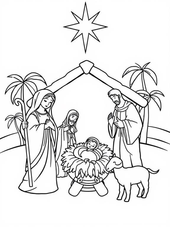 family nativity scene coloring