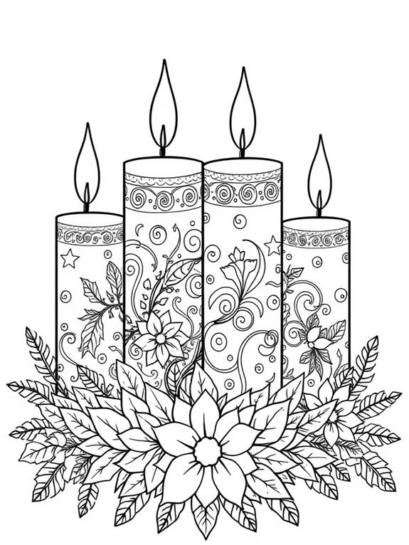 floral advent candles coloring page