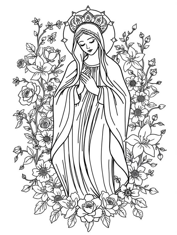 floral virgin mary coloring page