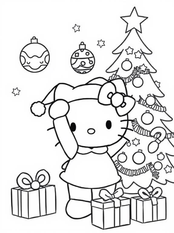 hello kitty christmas coloring page