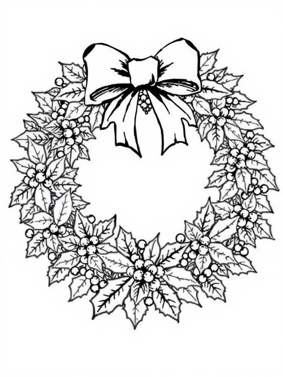 holly christmas wreath coloring page