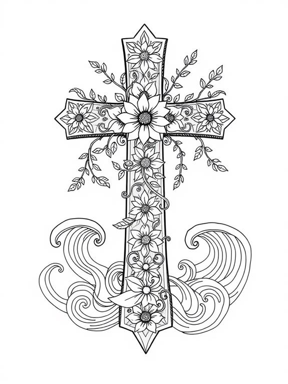 intricate cross watercolor design