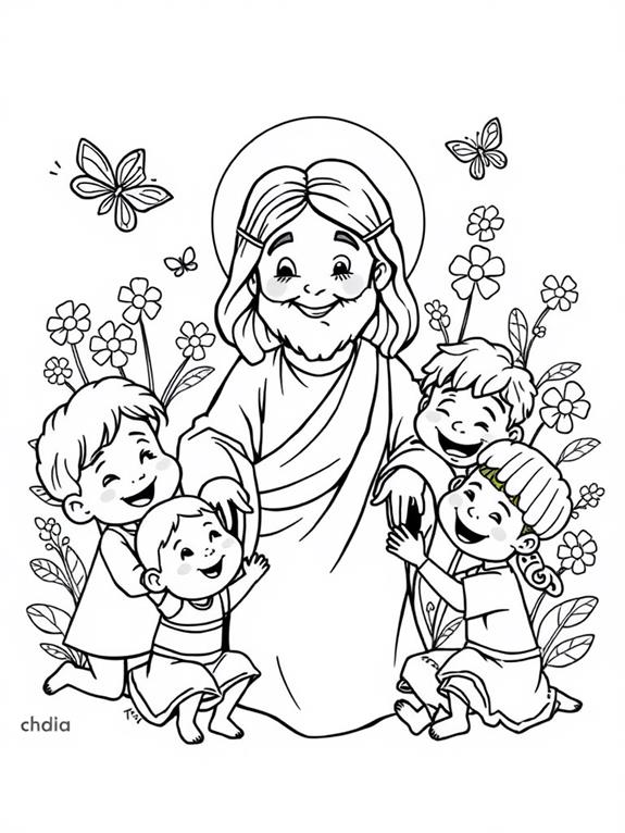 jesus with children coloring