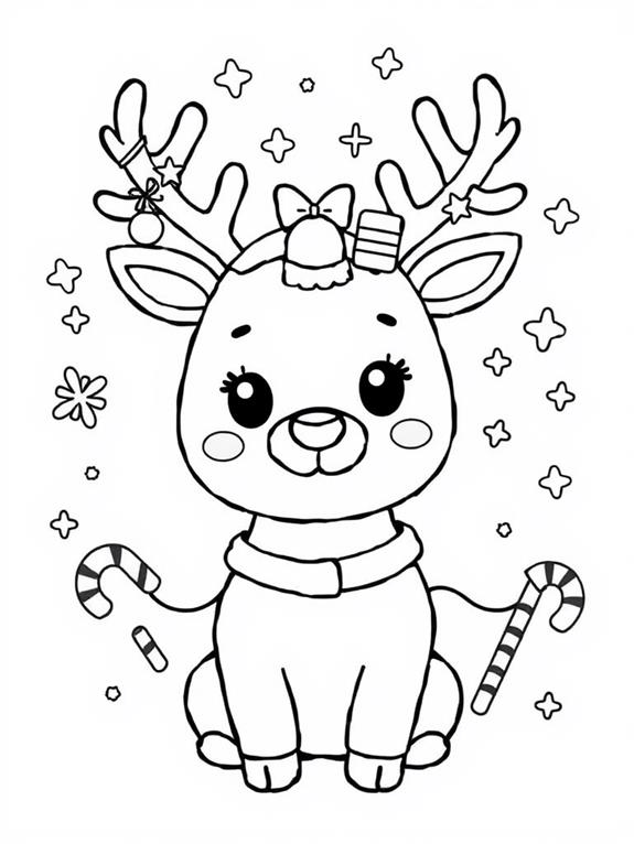 kawaii reindeer coloring page