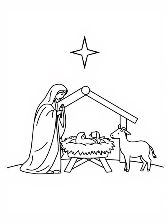 kids minimalist nativity coloring