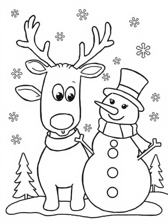 reindeer snowman coloring page