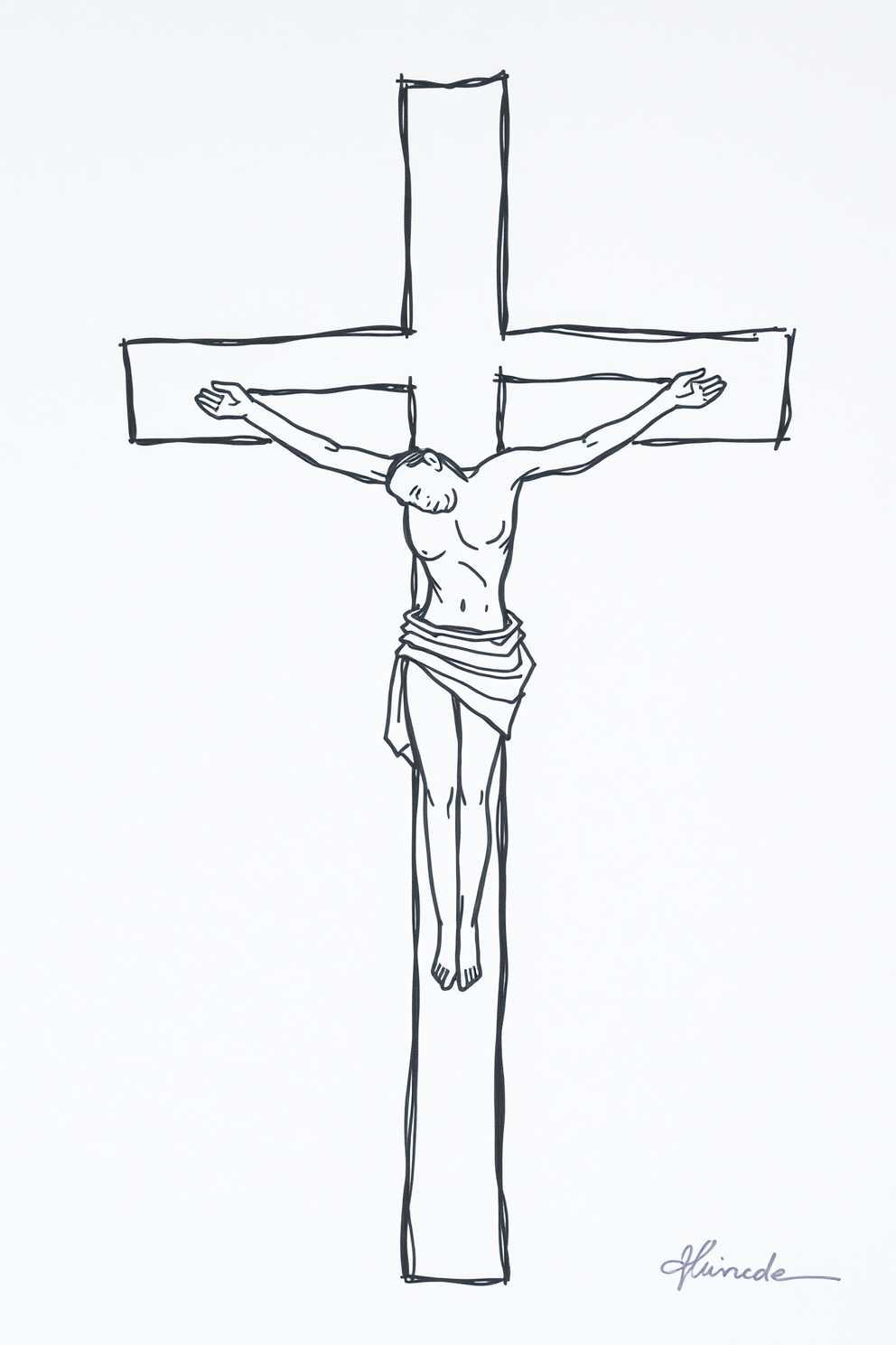 Abstract Jesus on the Cross Shape Drawing