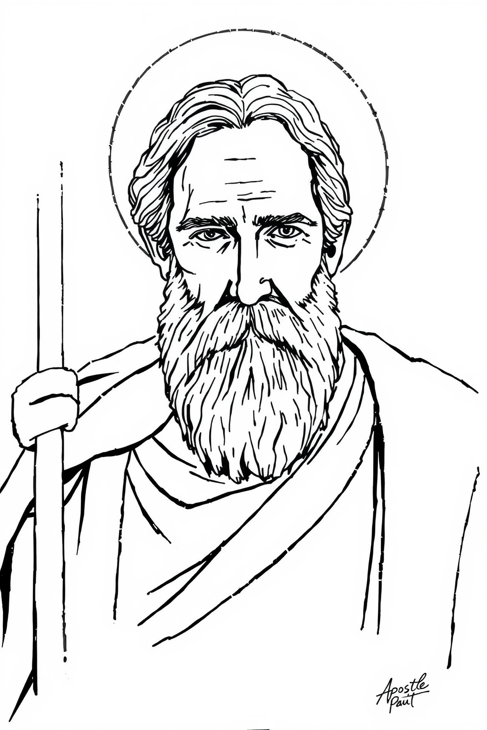 Apostle Paul Monoline Drawing