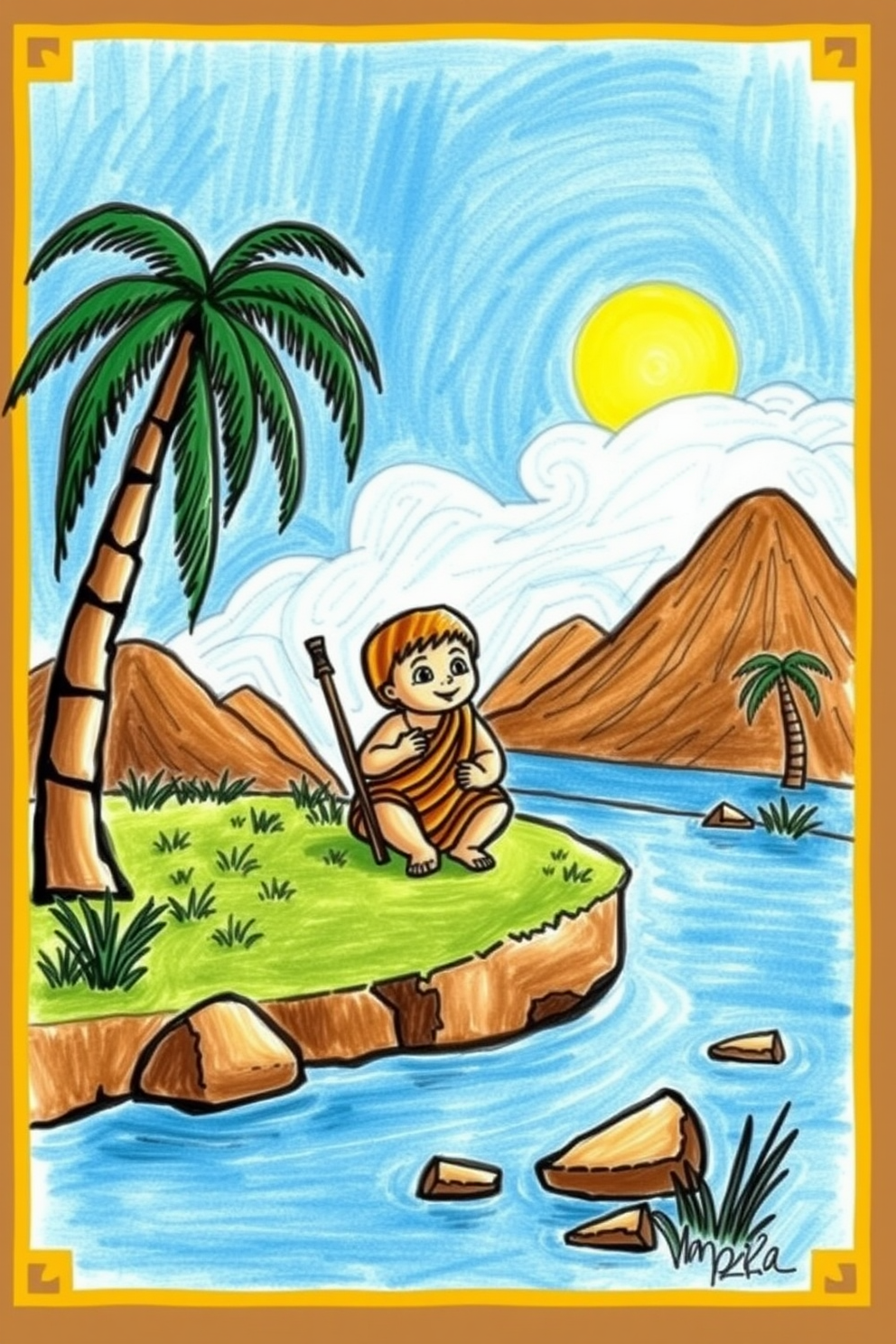 Baby Moses with the Nile River Drawing