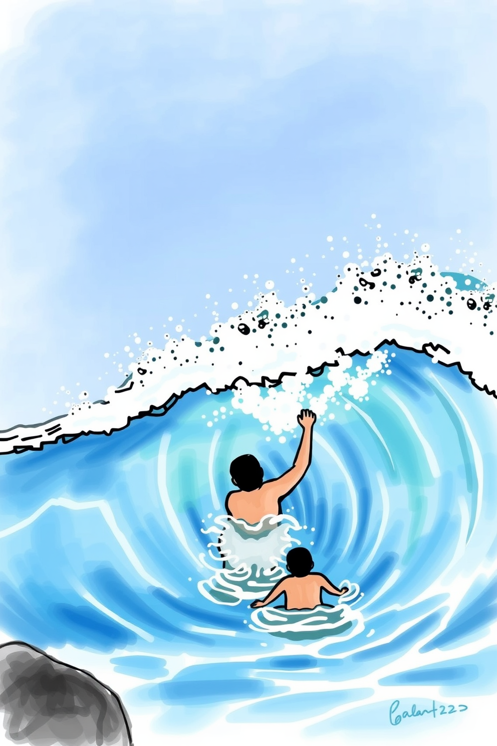 Baptism Wave in Ocean Drawing