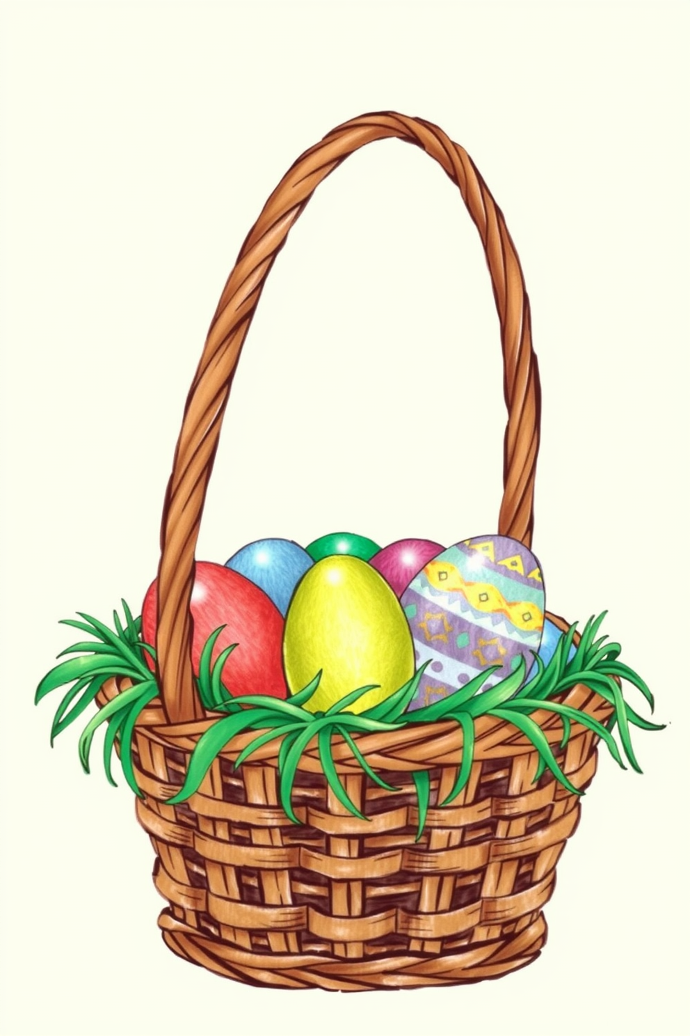 Basket of Colorful Eggs Drawing