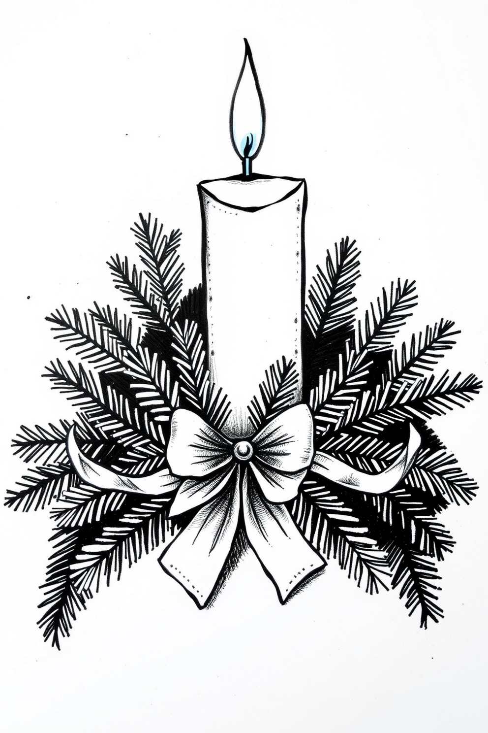 Black and White Christmas Candle Arrangement Drawing