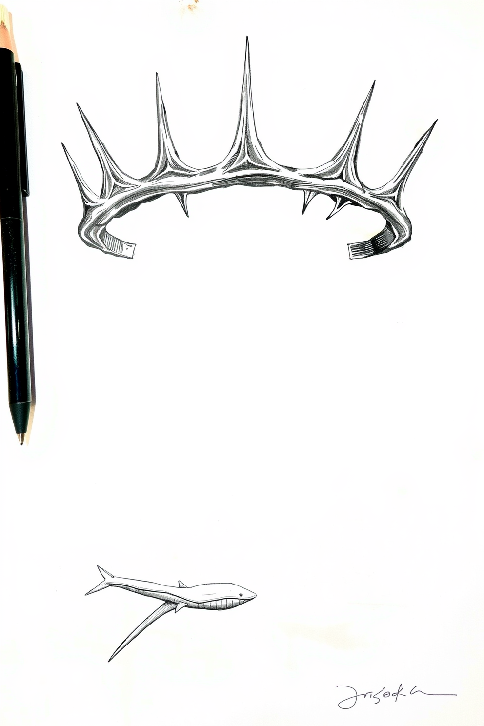 Black and White Crown of Thorns Drawing