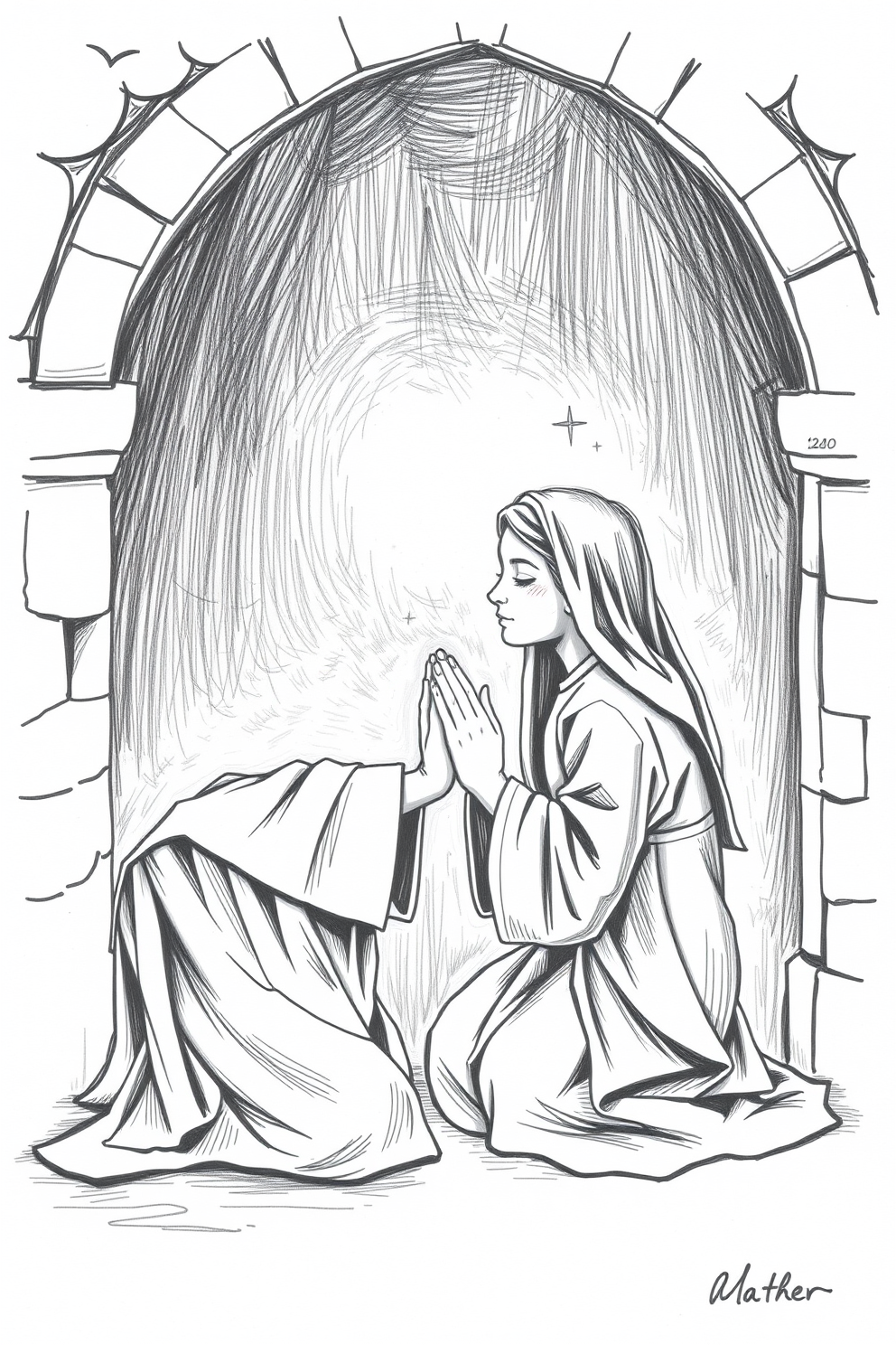 Black and White Esther Praying Drawing