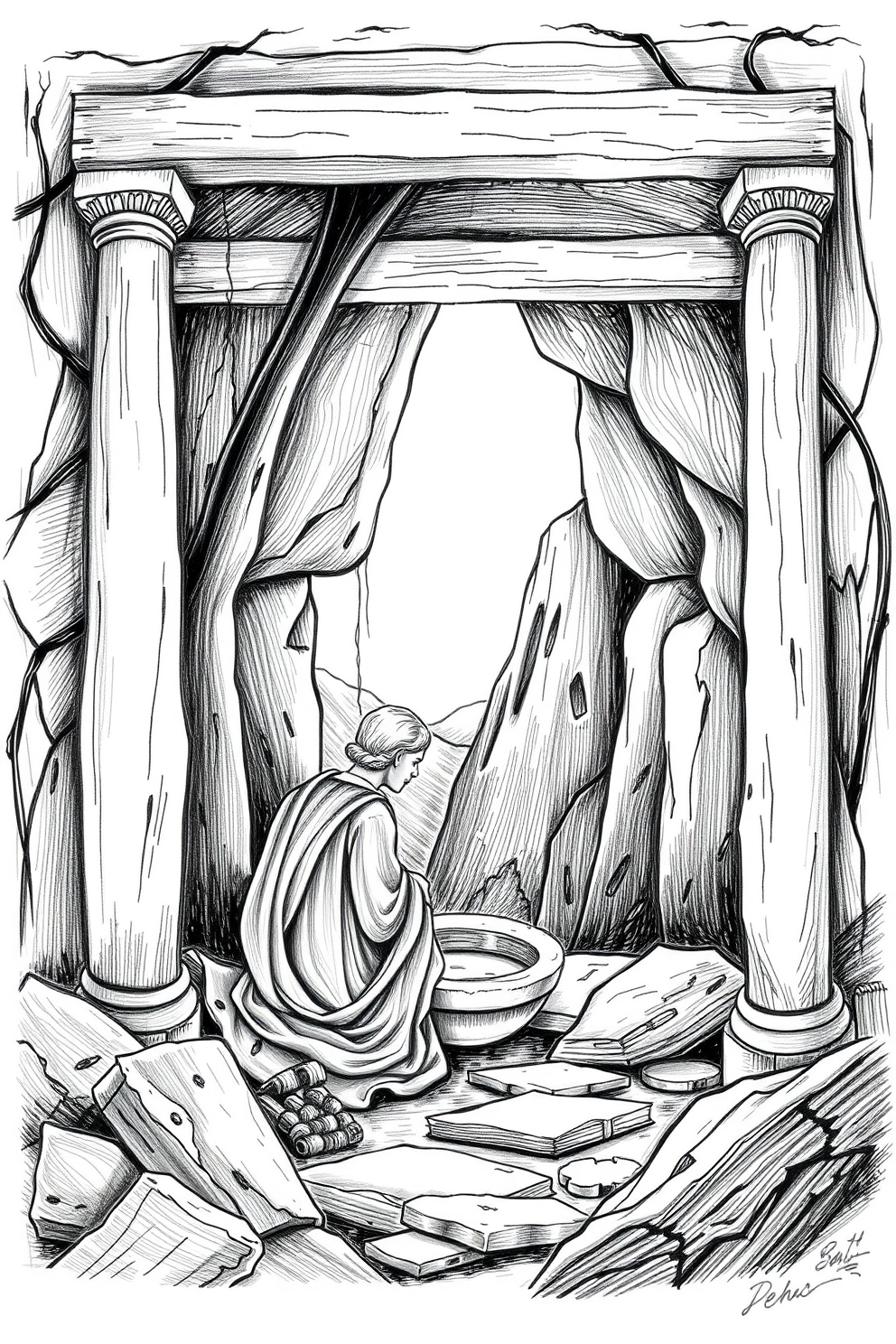 Black and White Gethsemane Scene Drawing
