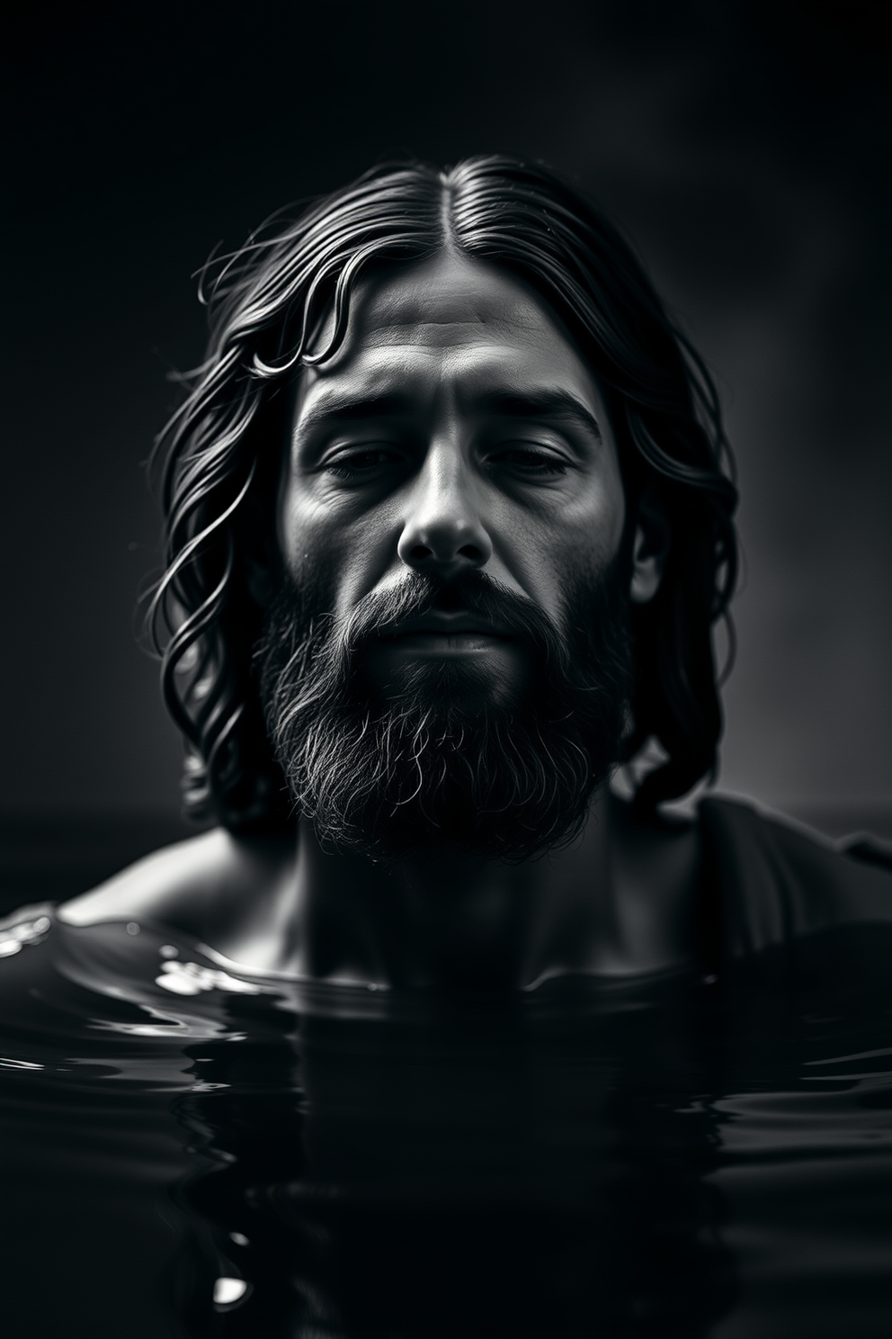 Black and White Jesus Baptism Portrait