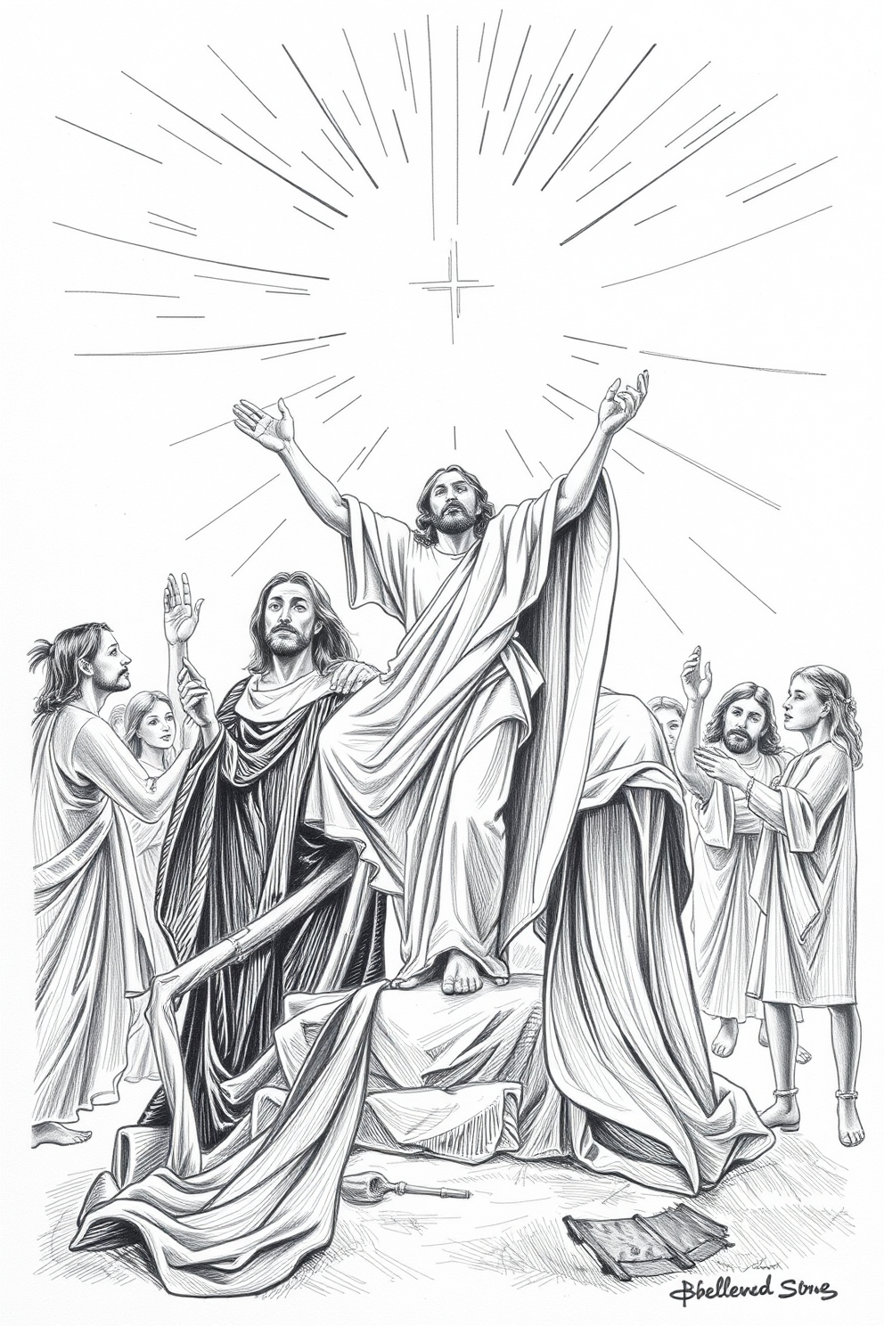 Black and White Jesus Resurrection Drawing