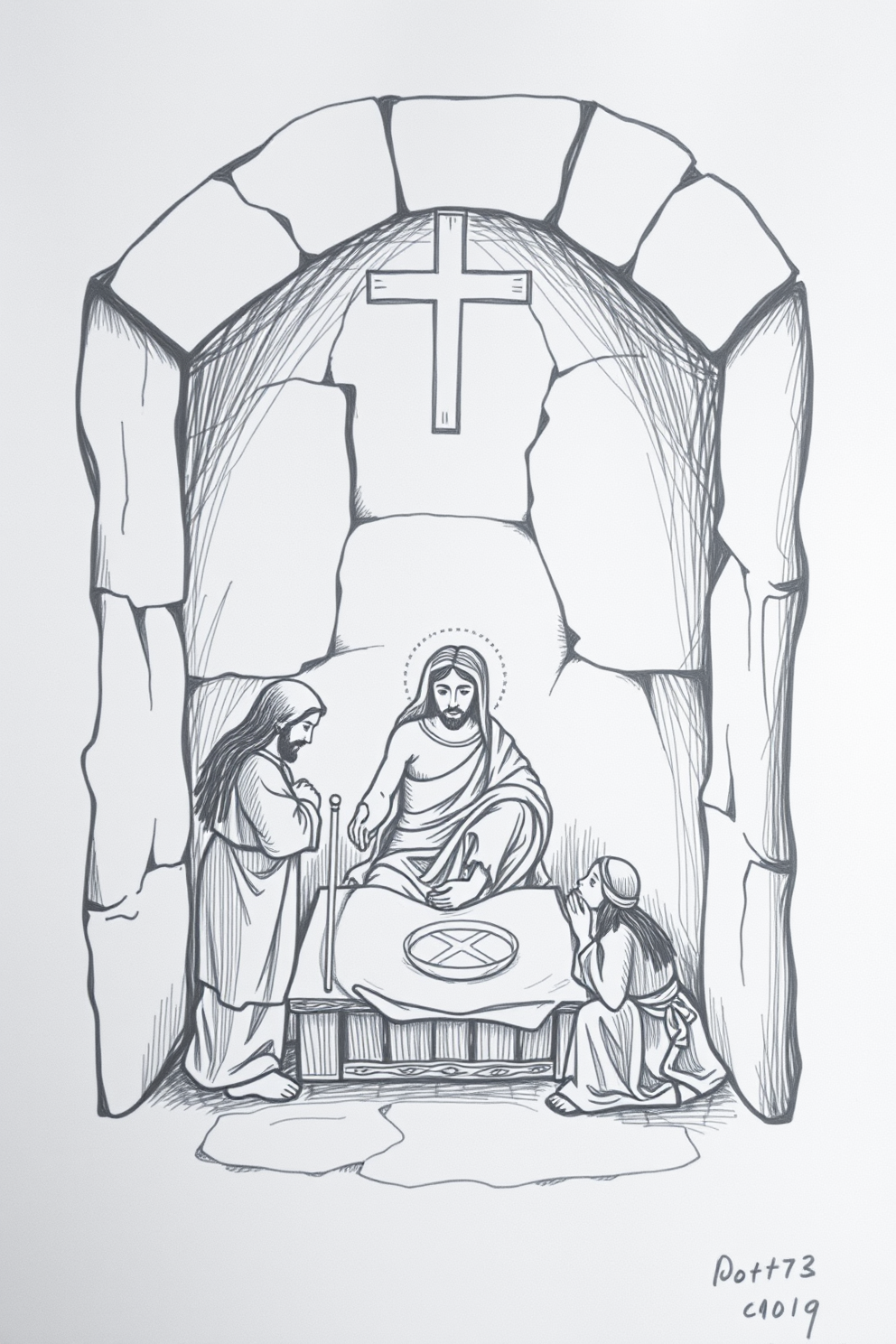 Black and White Jesus Tomb Drawing