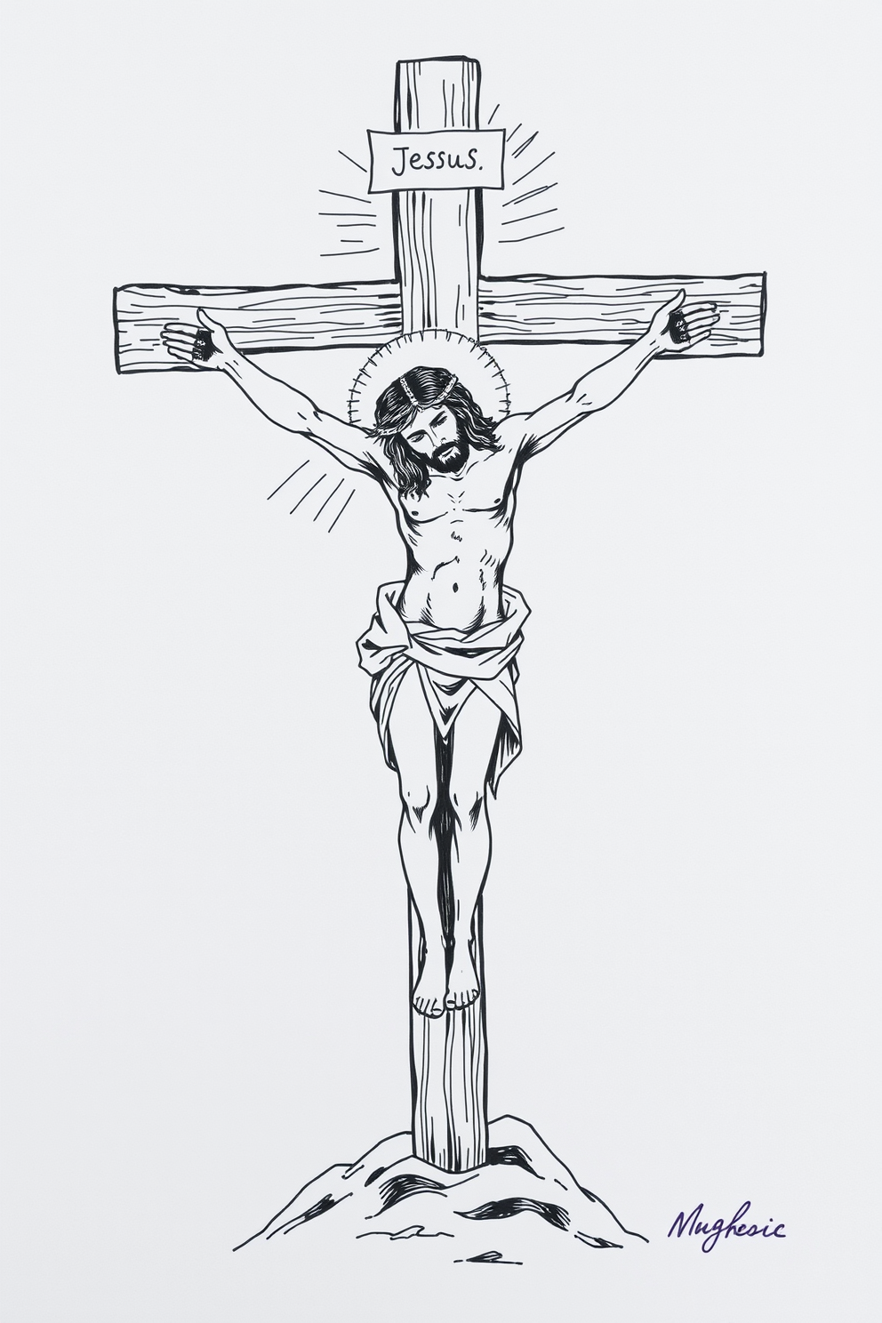 Black and White Jesus on the Cross Drawing
