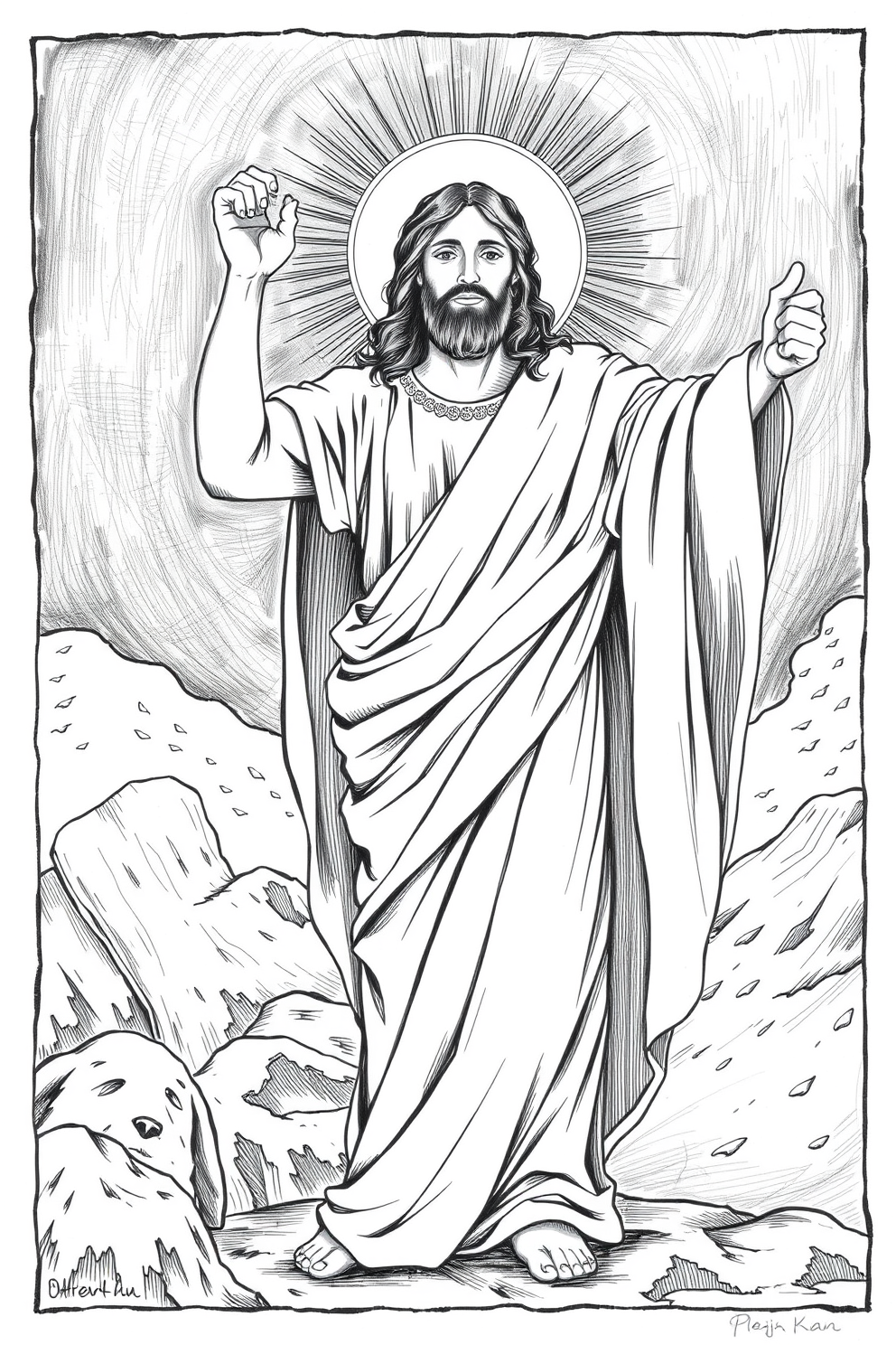 Black and White Jesus with Lazarus Drawing