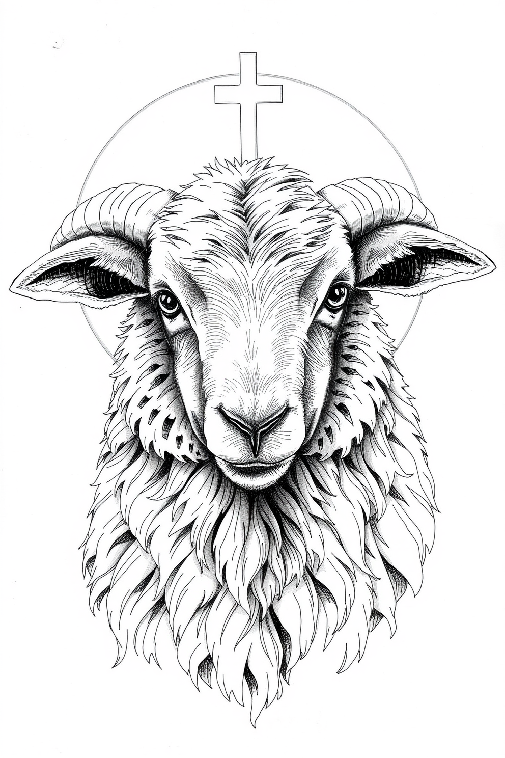 Black and White Lamb of God Portrait Drawing