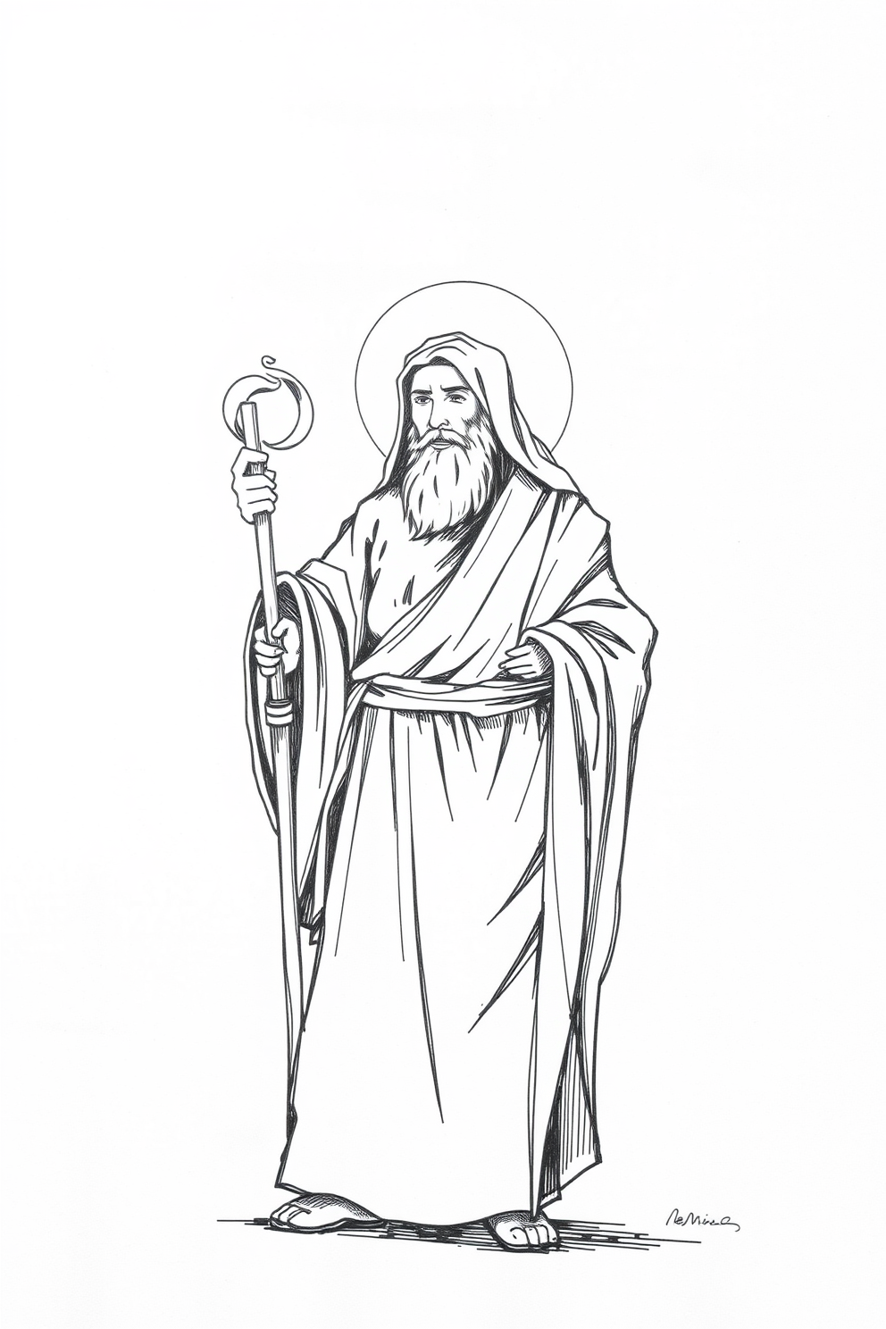Black and White Moses Sketch Drawing