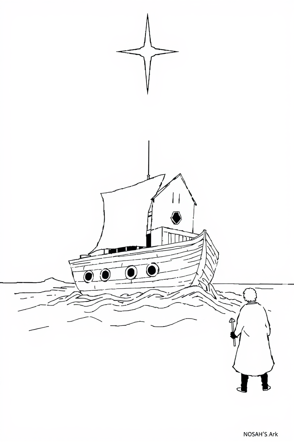 Black and White Noah's Ark Drawing