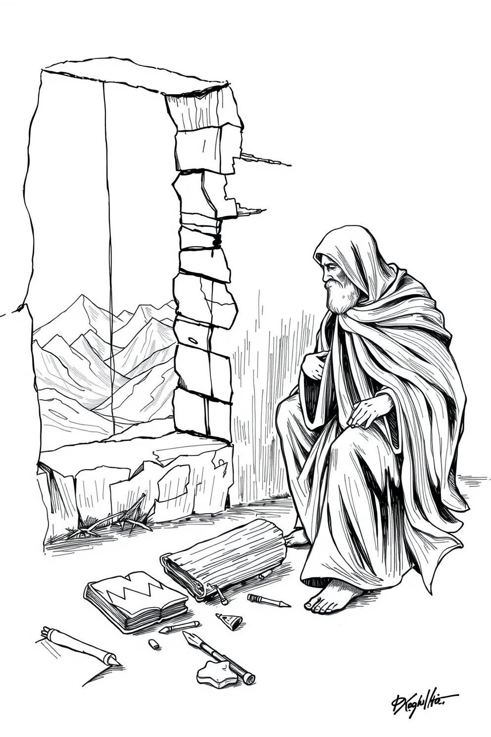 Black and White Parable of the Talents Realistic Drawing