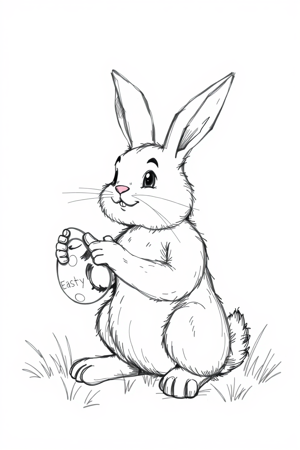 Black and White Sketch of Easter Bunny Praying Drawing