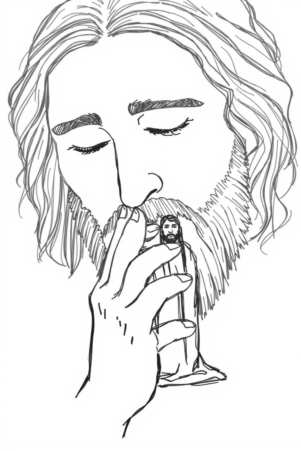 Black and White Sketch of Jesus Praying Drawing