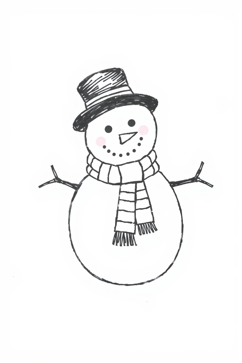 Black and White Snowman with a Scarf Drawing