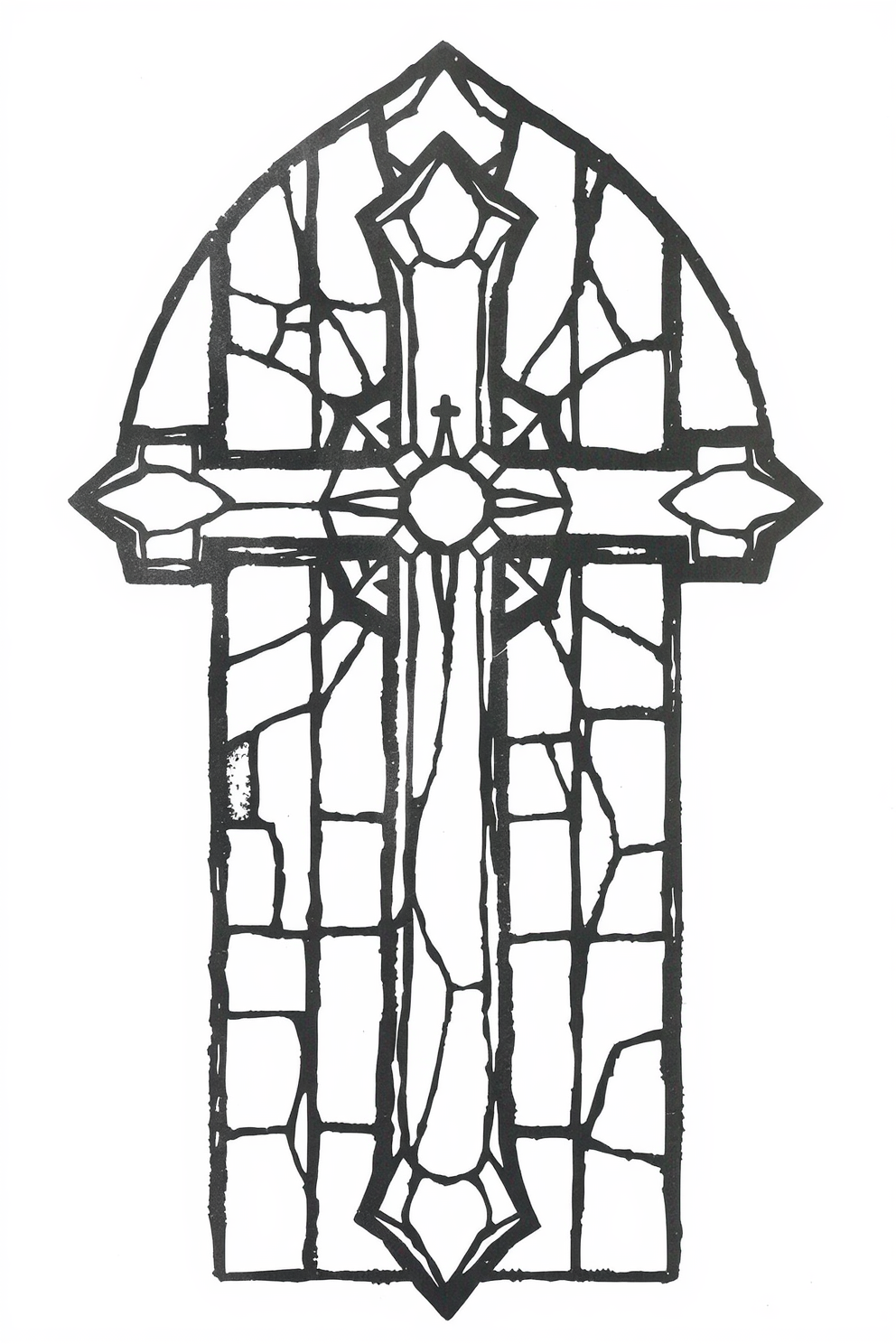 Black and White Stained Glass Cross Drawing
