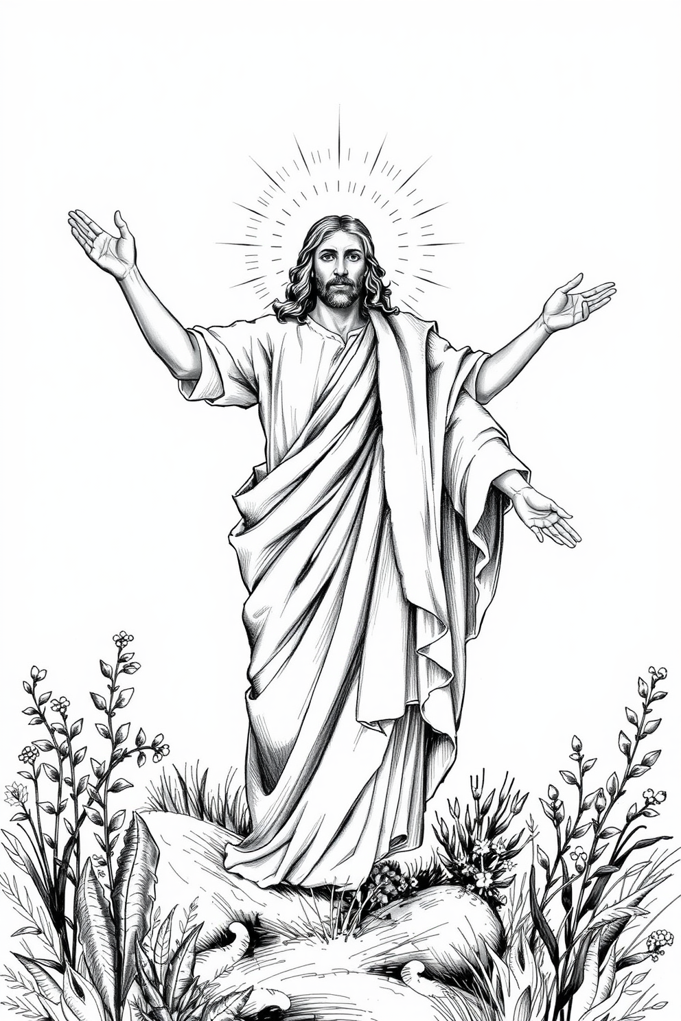 Black and white Jesus drawing in nature
