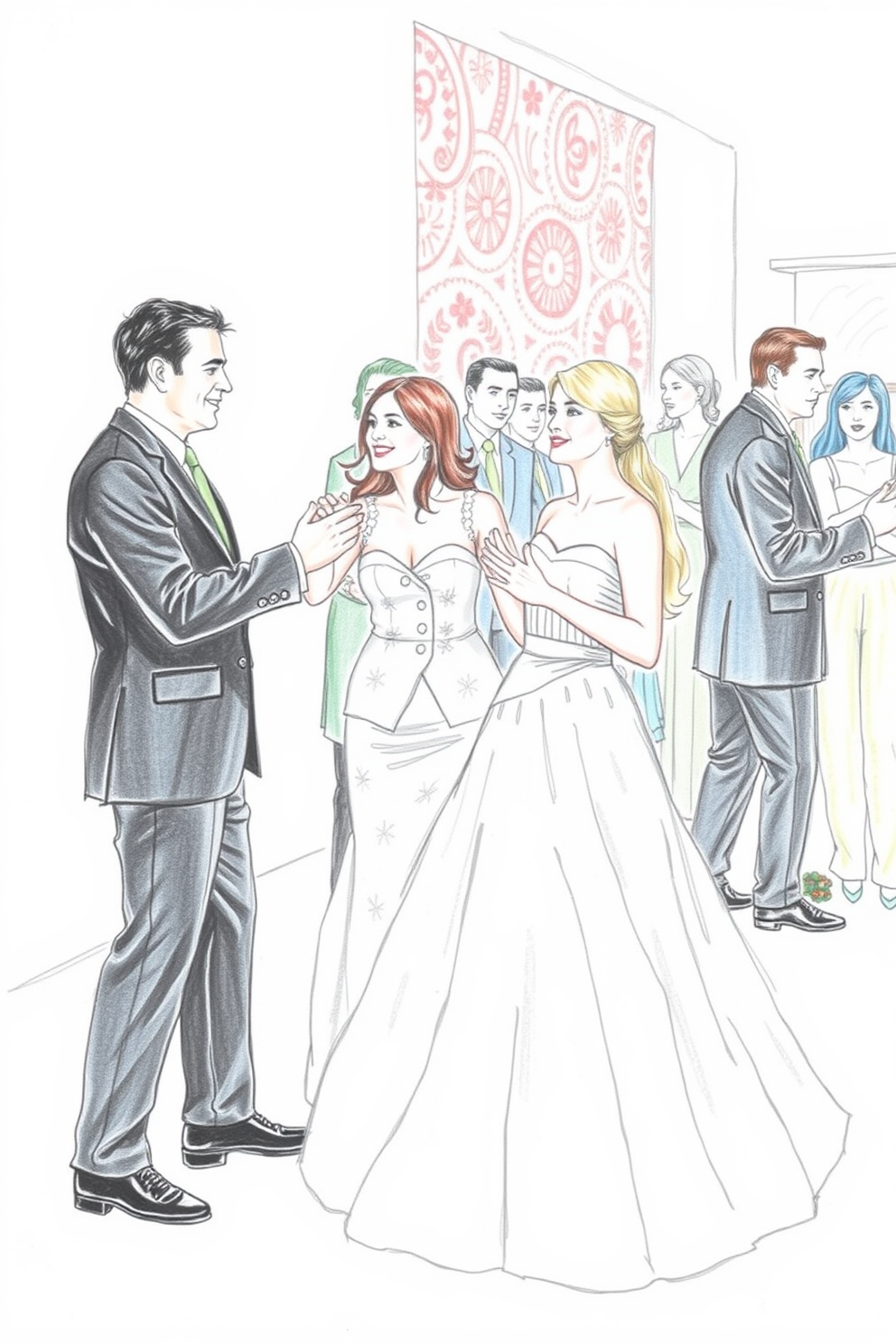 Cana Wedding Color Pencil Drawing of Guests Dancing