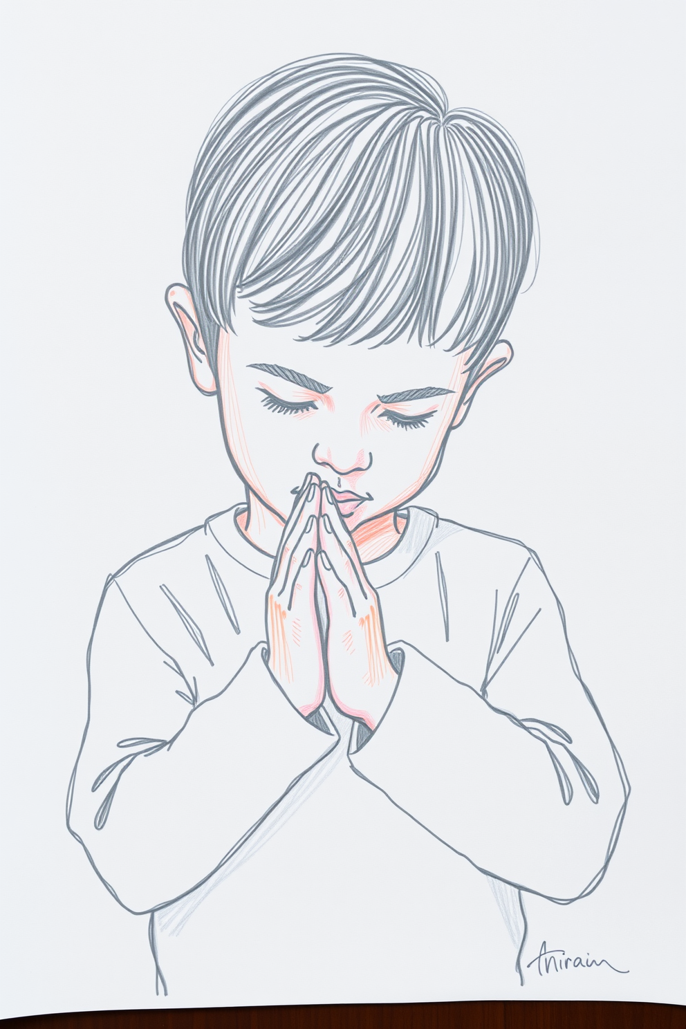 Child Praying with Hands Together Drawing