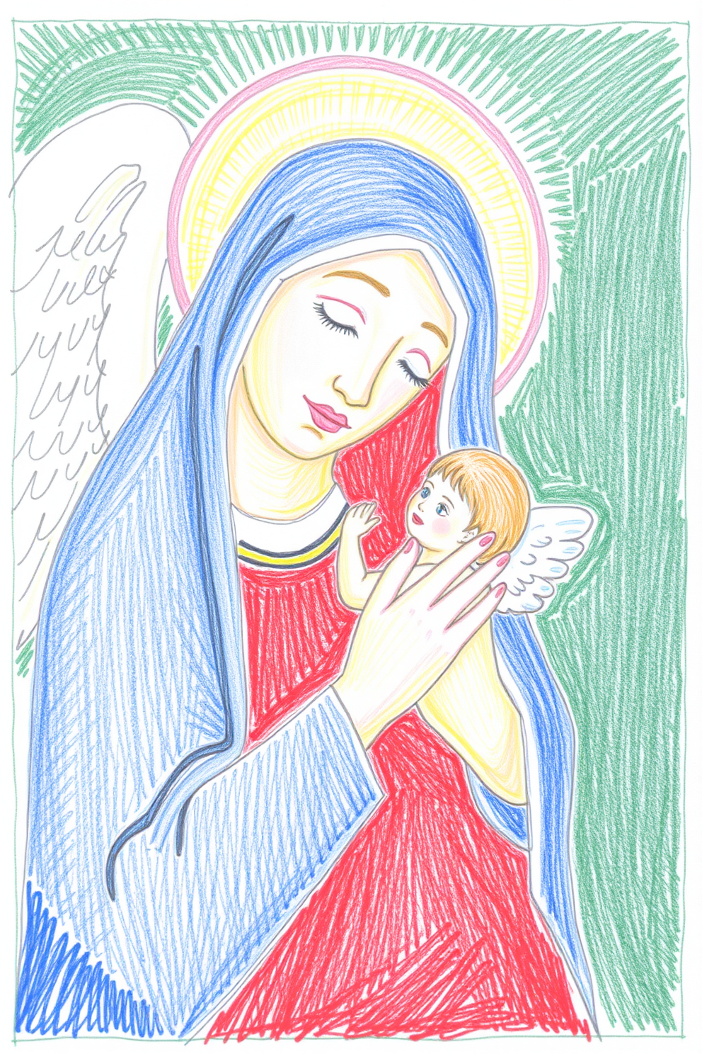 Color Pencil Drawing of Angel Visit Mary