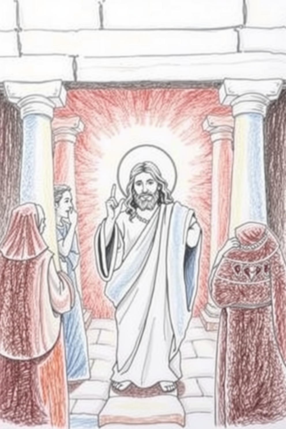Color Pencil Jesus in the Temple Drawing