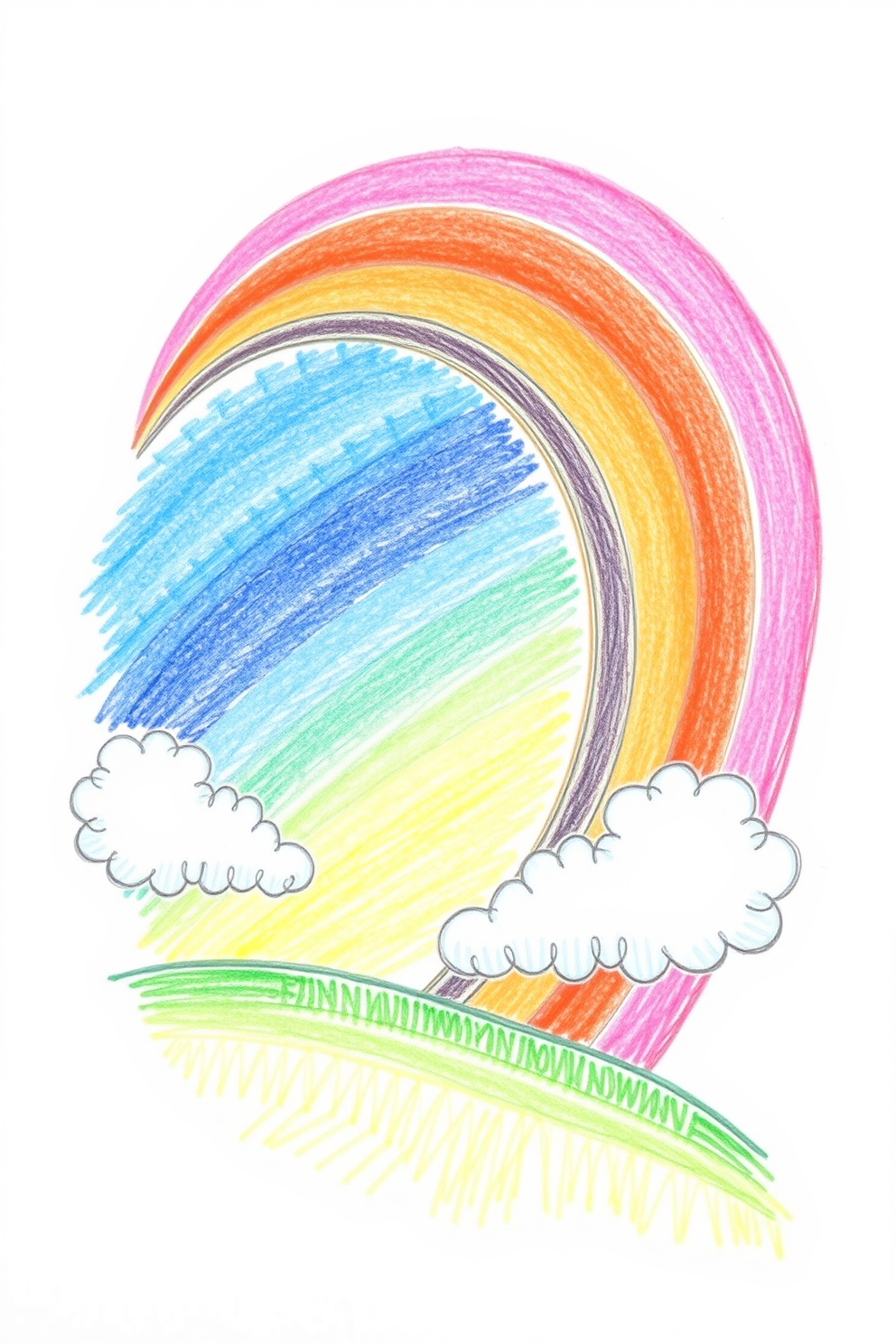 Color Pencil Rainbow with Clouds Drawing