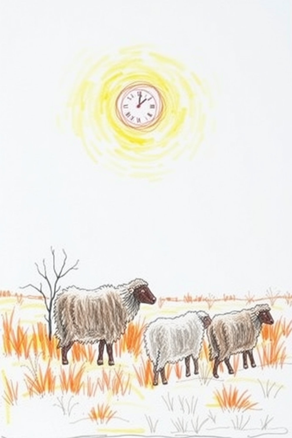 Color Pencil Scene of Shepherds in a Snowy Field Drawing