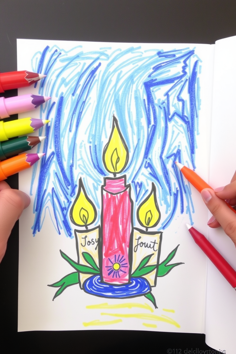 Colorful Advent Candle Drawing with Joyful Flames