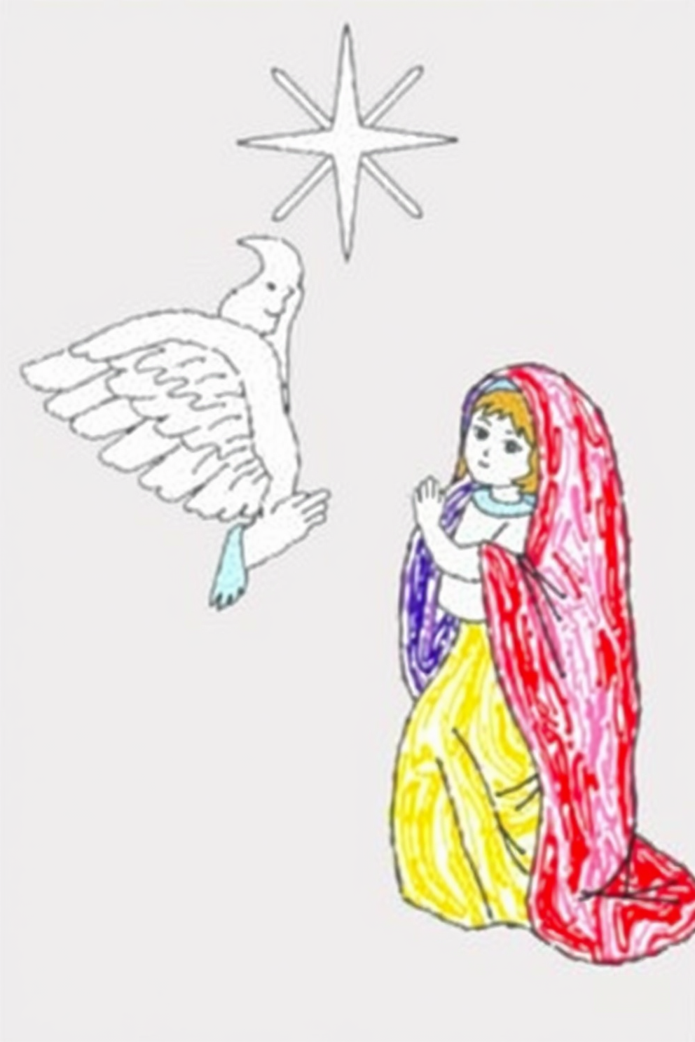 Colorful Angel Visit Mary Drawing