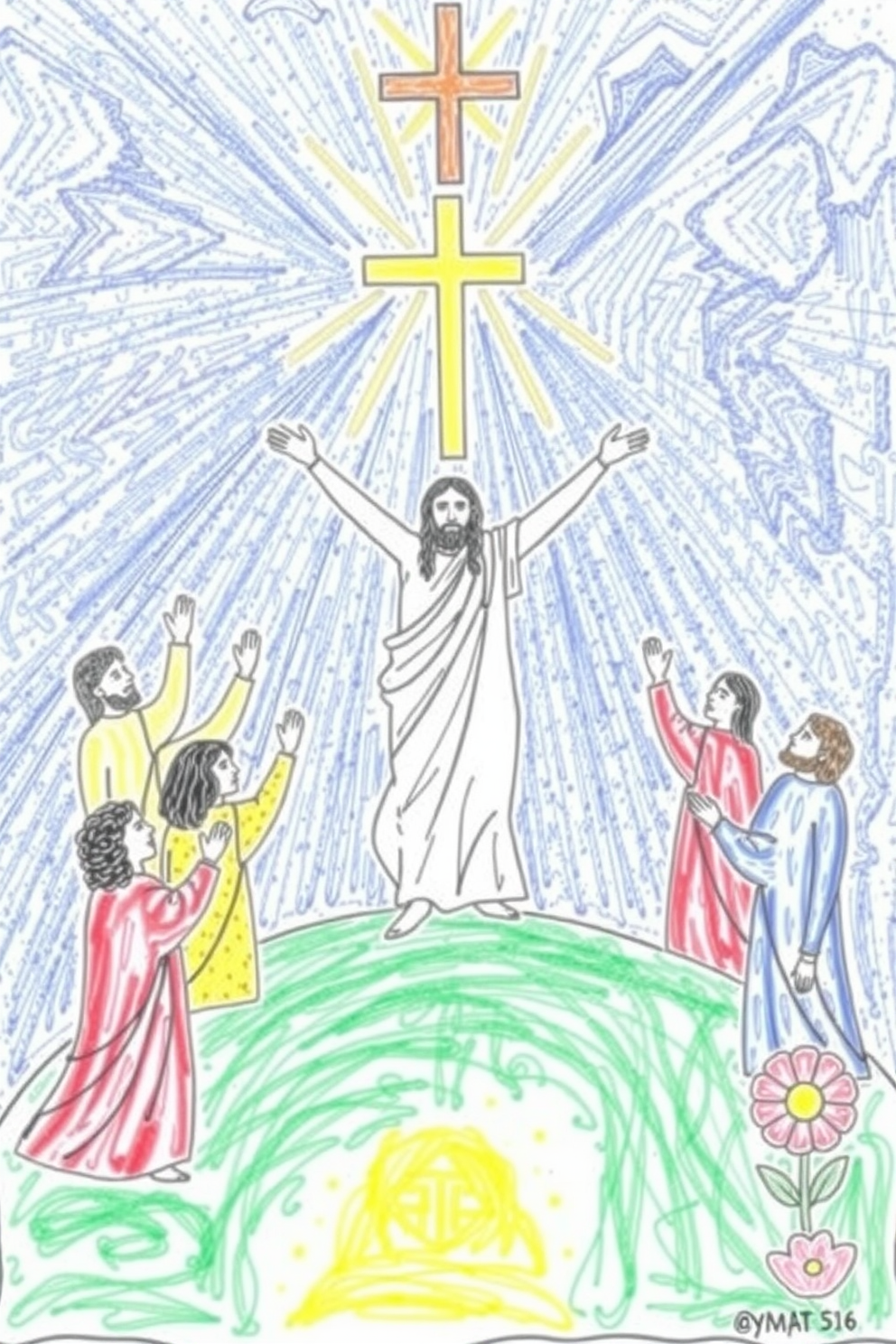 Colorful Celebration of Jesus’ Resurrection Drawing