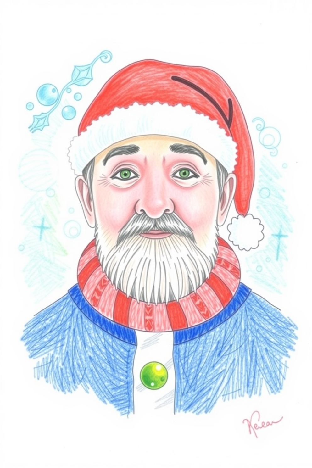 Colorful Christmas Caroler Portrait Drawing