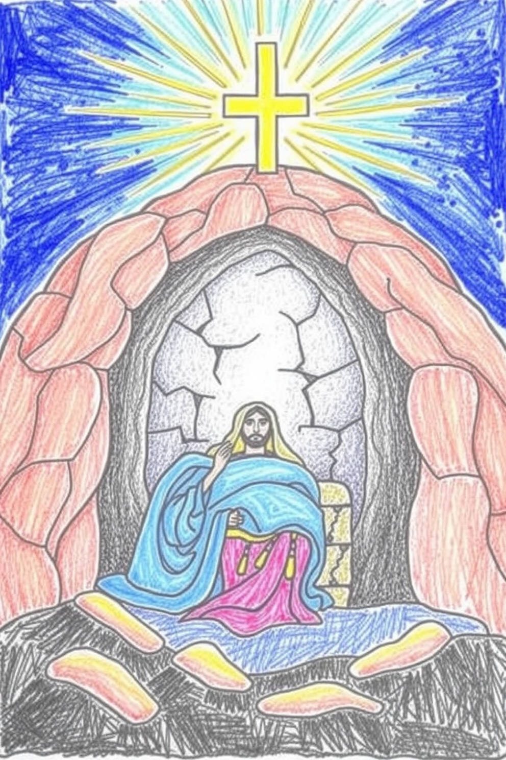 Colorful Jesus Tomb Drawing