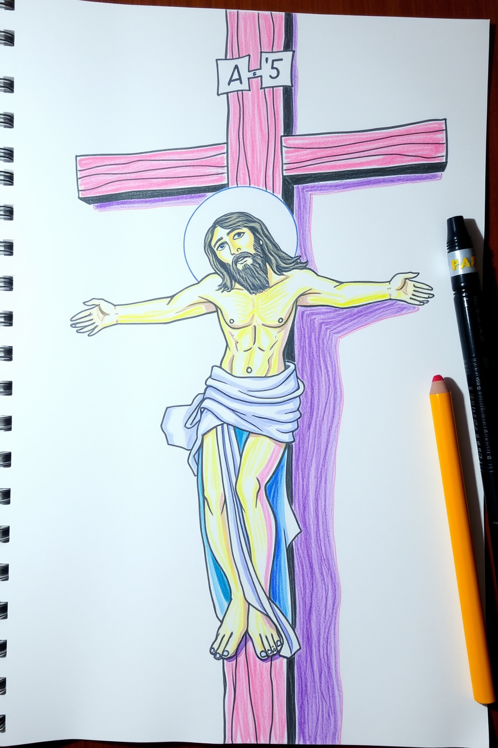 Colorful Jesus on the Cross Drawing