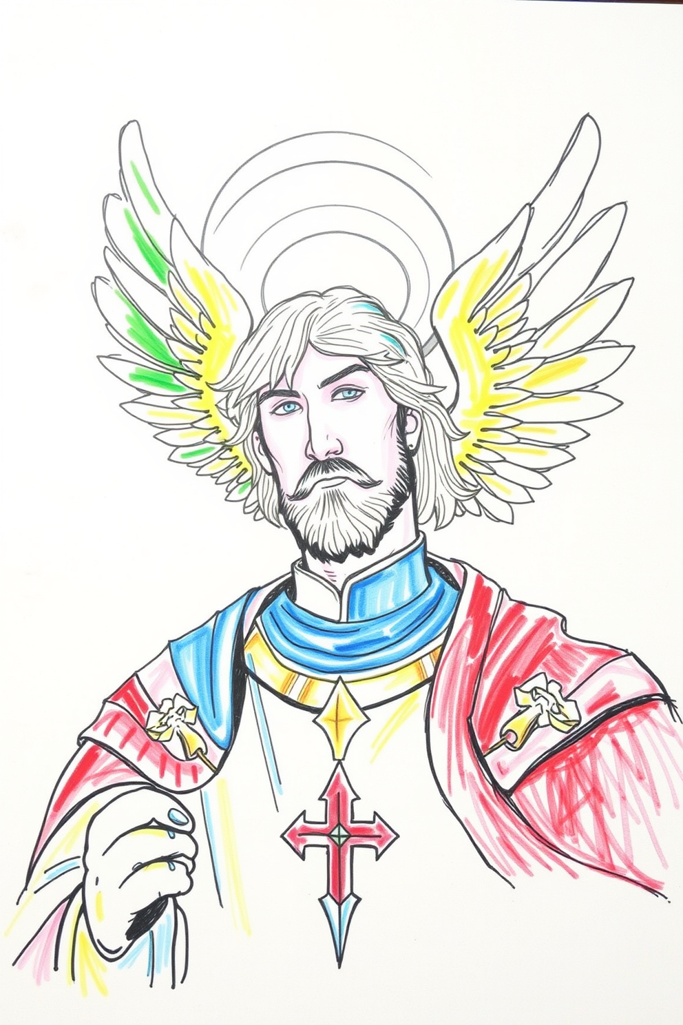 Colorful St. Michael the Archangel Sketch Drawing