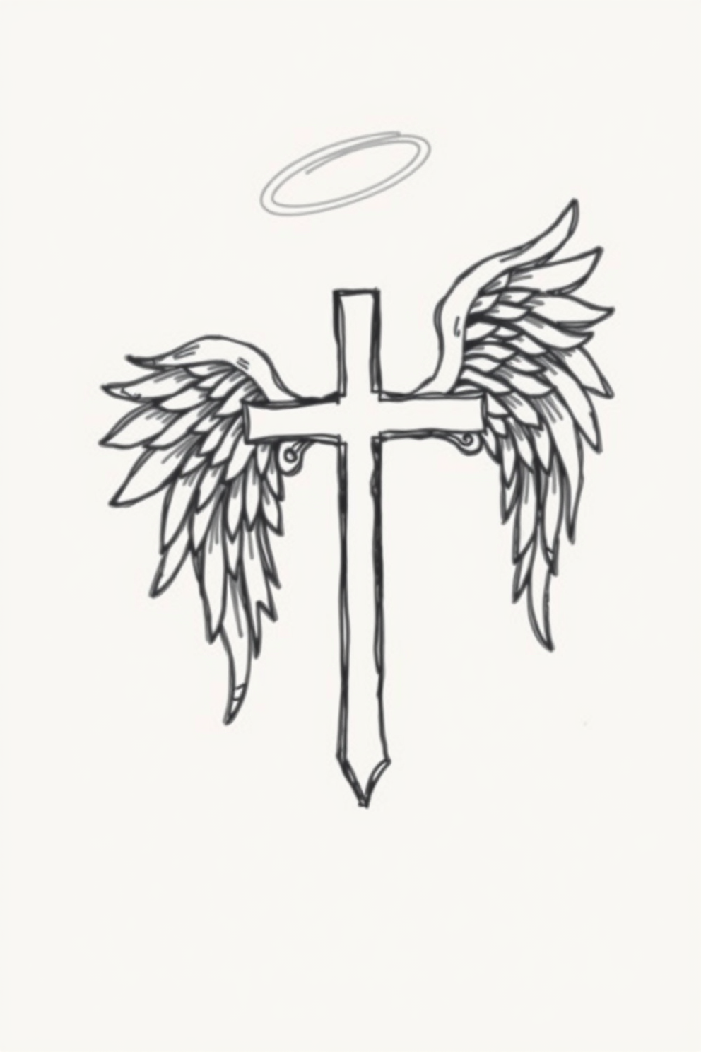 Cross with angel wings drawing
