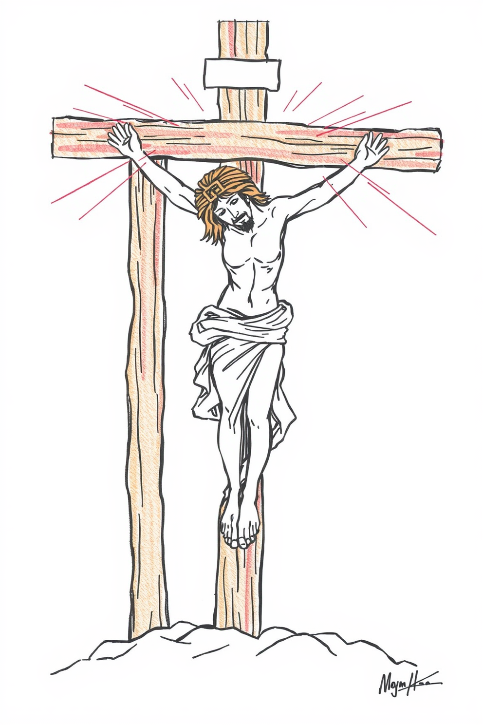 Crucifixion of Jesus Colorful Drawing