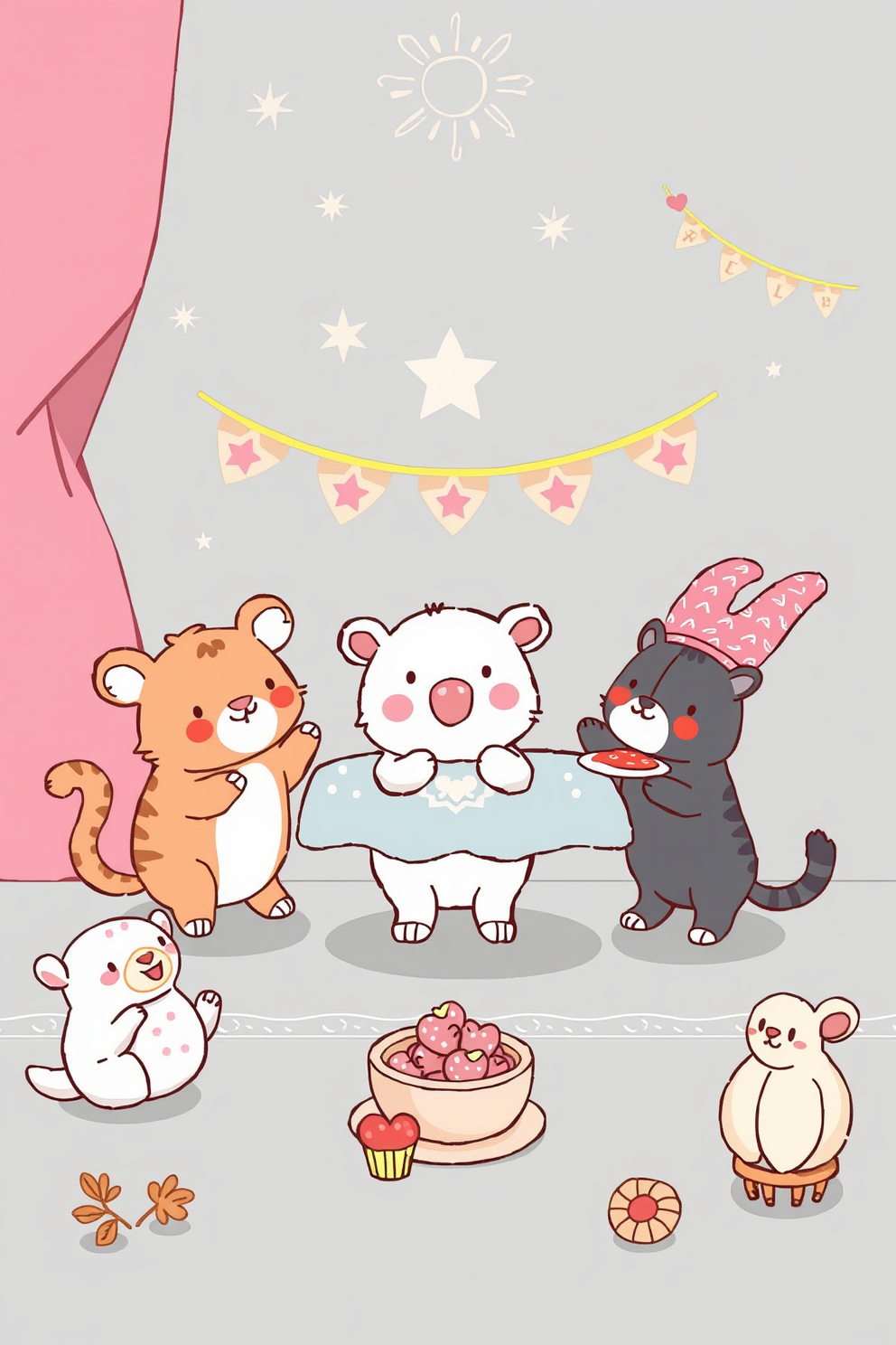 Cute Animals Celebrating the Feast Drawing