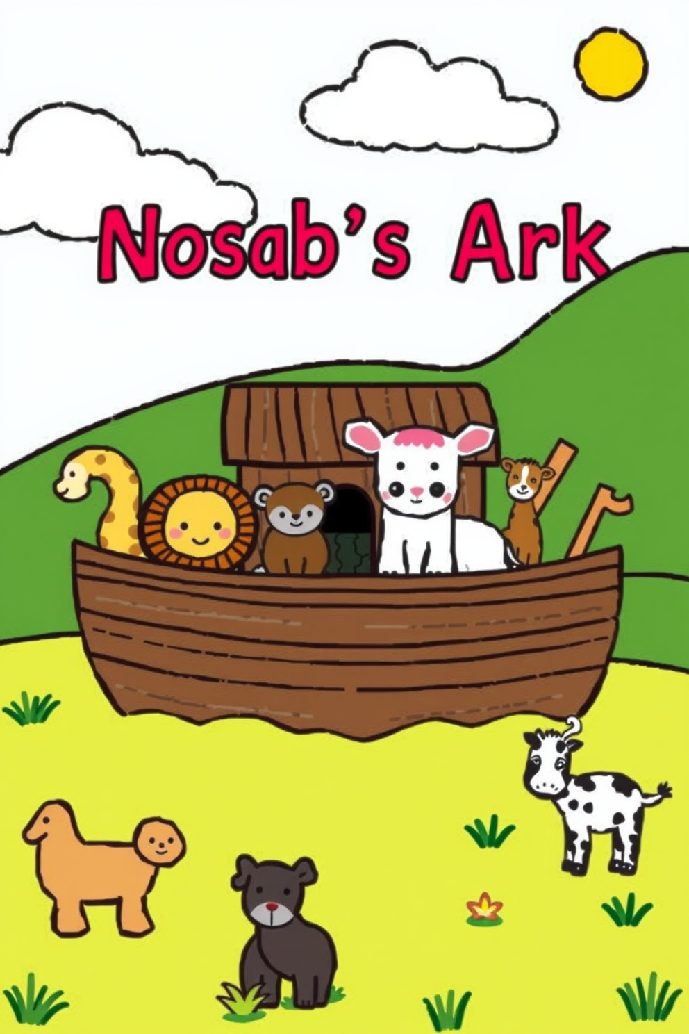 Cute Animals on Noah's Ark Drawing